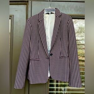 Women’s 4 - Express Single Notch Plaid Blazer - Pink Black and White